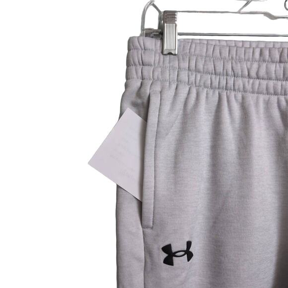 NWT Under Armour UA Fleece Jogger Light Grey Logo Ribbed Cuff Pants S - Picture 3 of 13